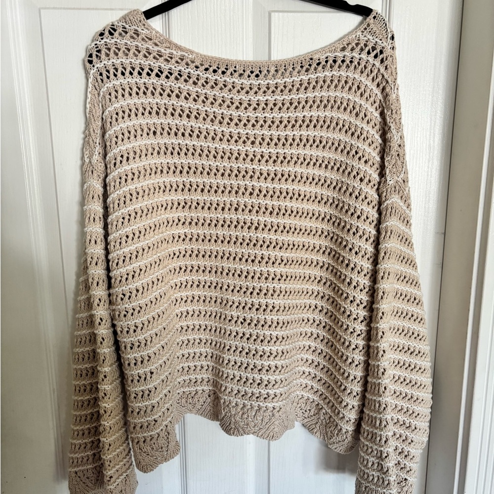 American Eagle Outfitters Beige Open-Knit Scoop Neck Sweater - Picture 3 of 4